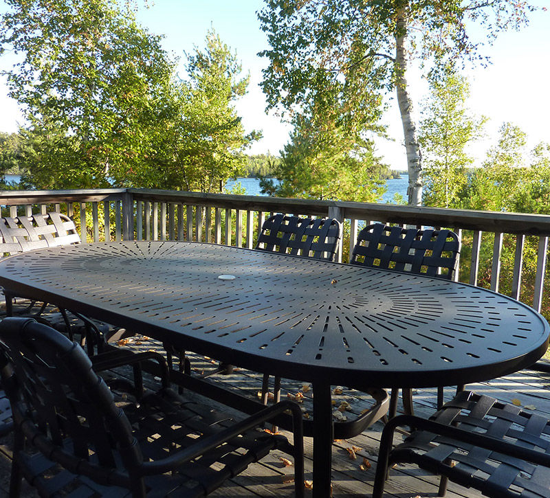 Ely MN Cabins-Shifting Pine Sundeck Dining-River Point Resort-Birch Lake